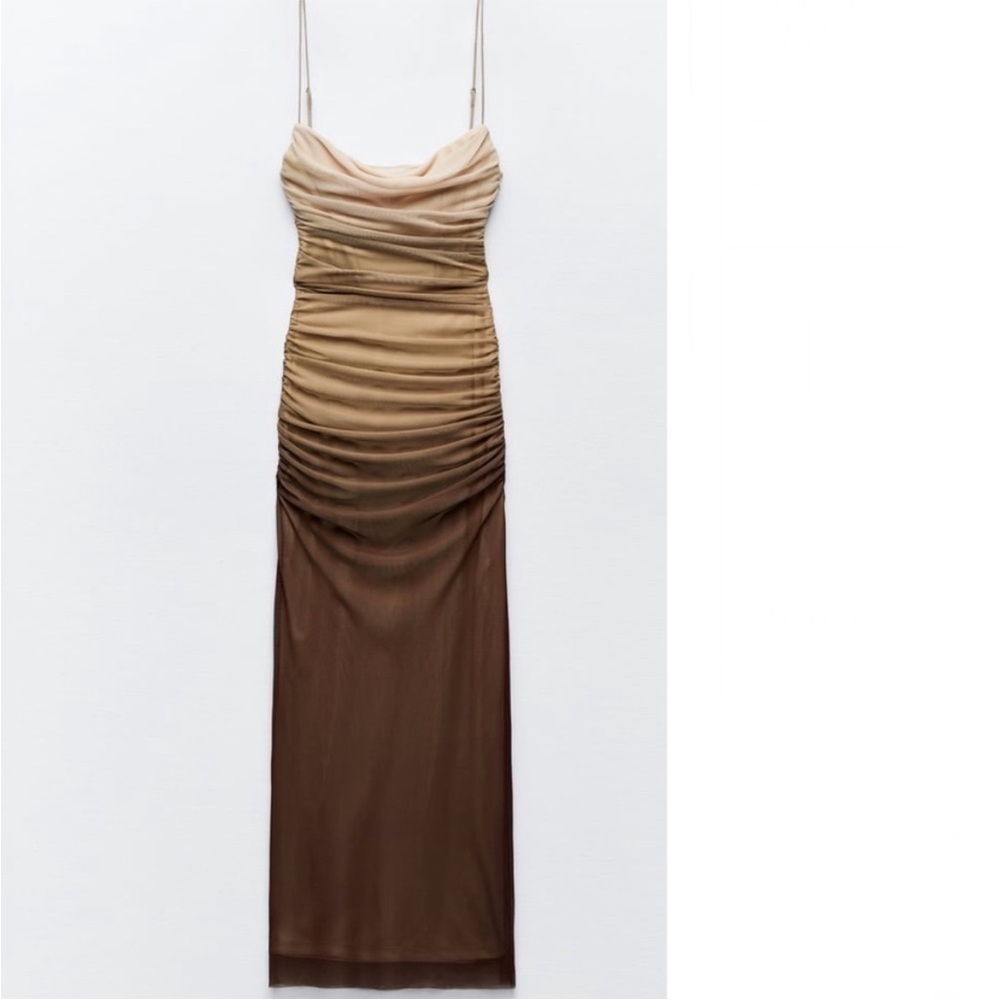 Zara Printed Tulle Dress Ombré / brown. BLOGGER / Influencer favorite.